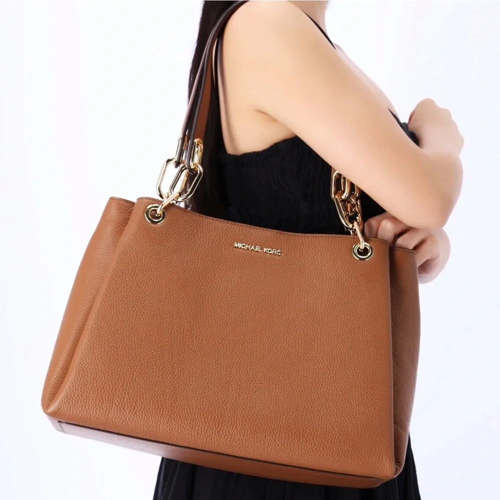 Michael Kors Trisha Large Triple Gusset Compartment Shoulder Bag Luggage Leather